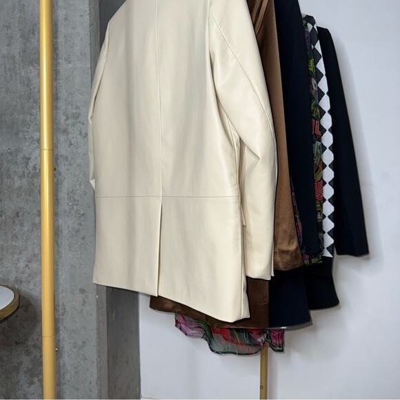 New Zara Beige Cream Oversized Faux Leather Boxy One Button Blazer - Picture 12 of 14